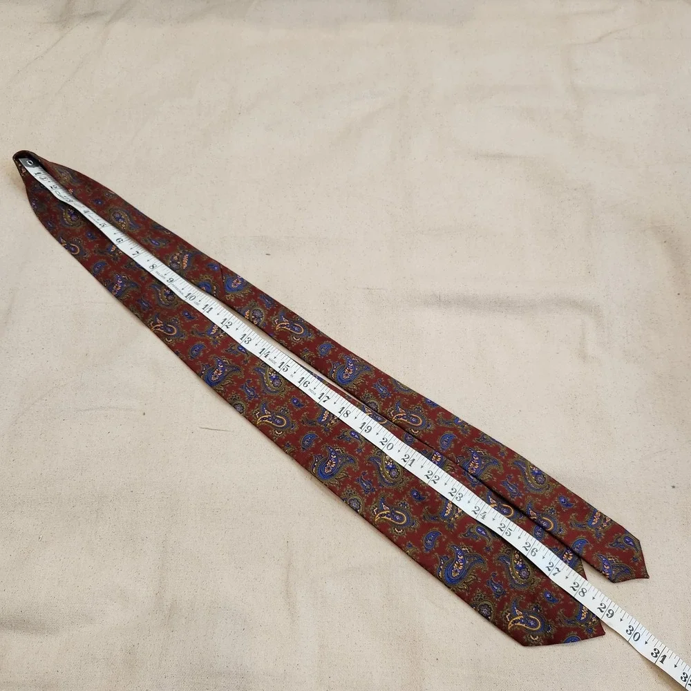 Massimo Bizzocchi Men's Silk Tie Burgundy Red Blue Yellow Paisley Pattern Italy